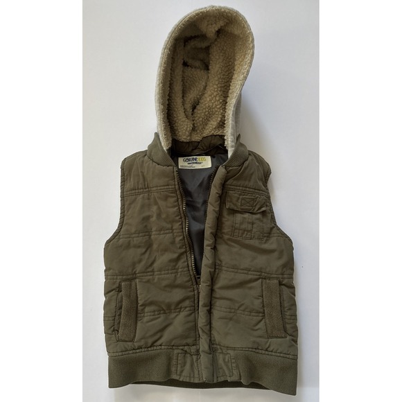Genuine Kids From OshKosh Boys Green Hooded Comfort Winter Vest With Zip Size 4T - Picture 1 of 5